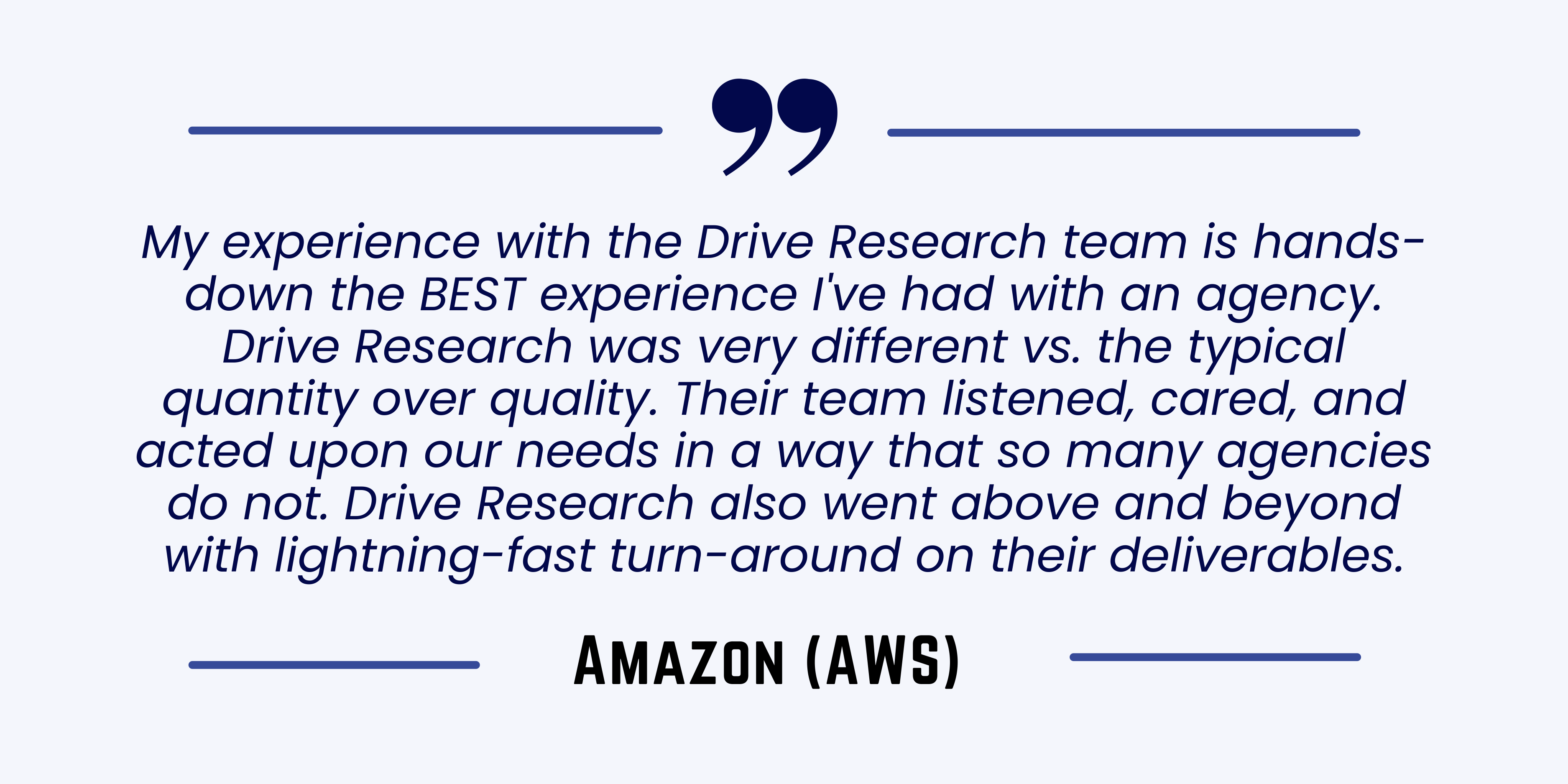 Amazon testimonial of our market research firm