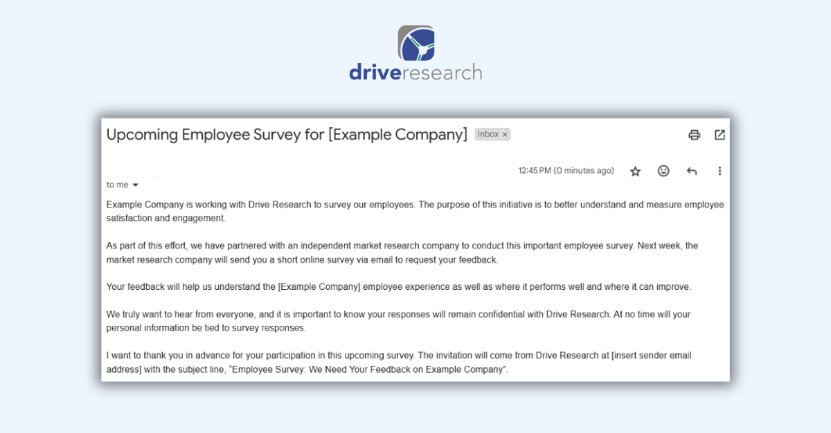 Employee survey invitation example