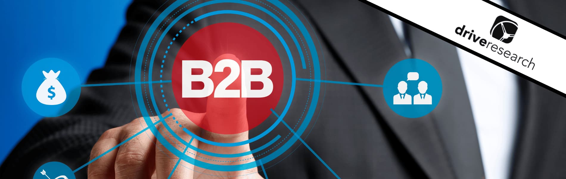 Hand pointing to B2B graphic