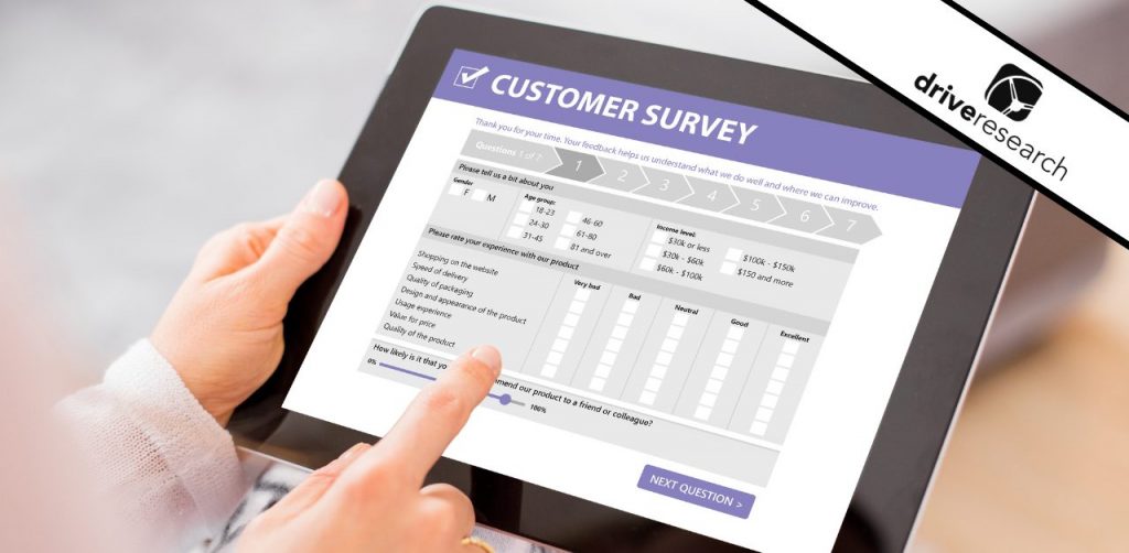 a tablet showing an online email survey being tested