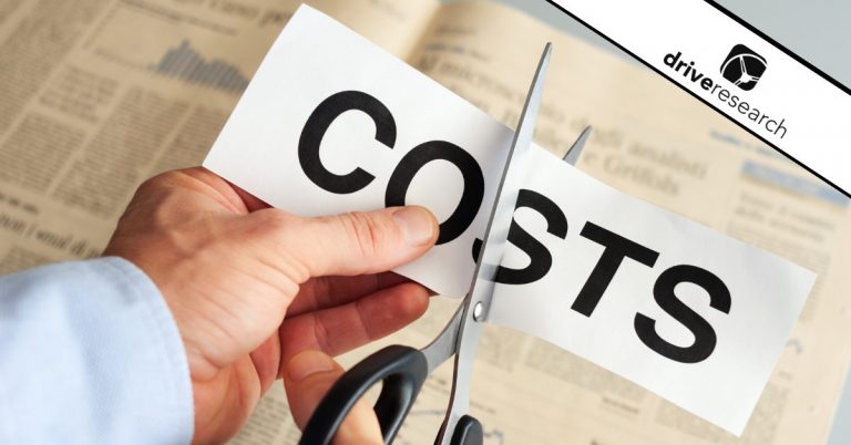 a man holding scissors cutting a paper that says costs for market research