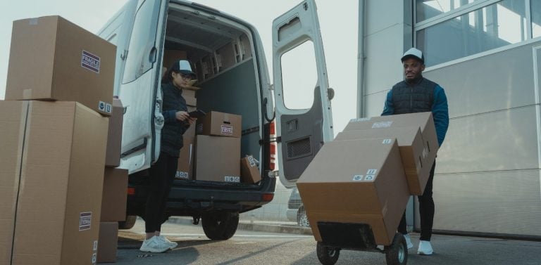 Logistics shipping out of a white truck