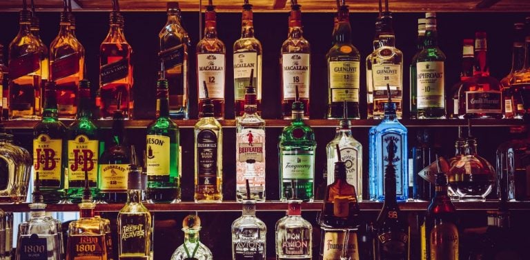 Different types of alcohol in bar