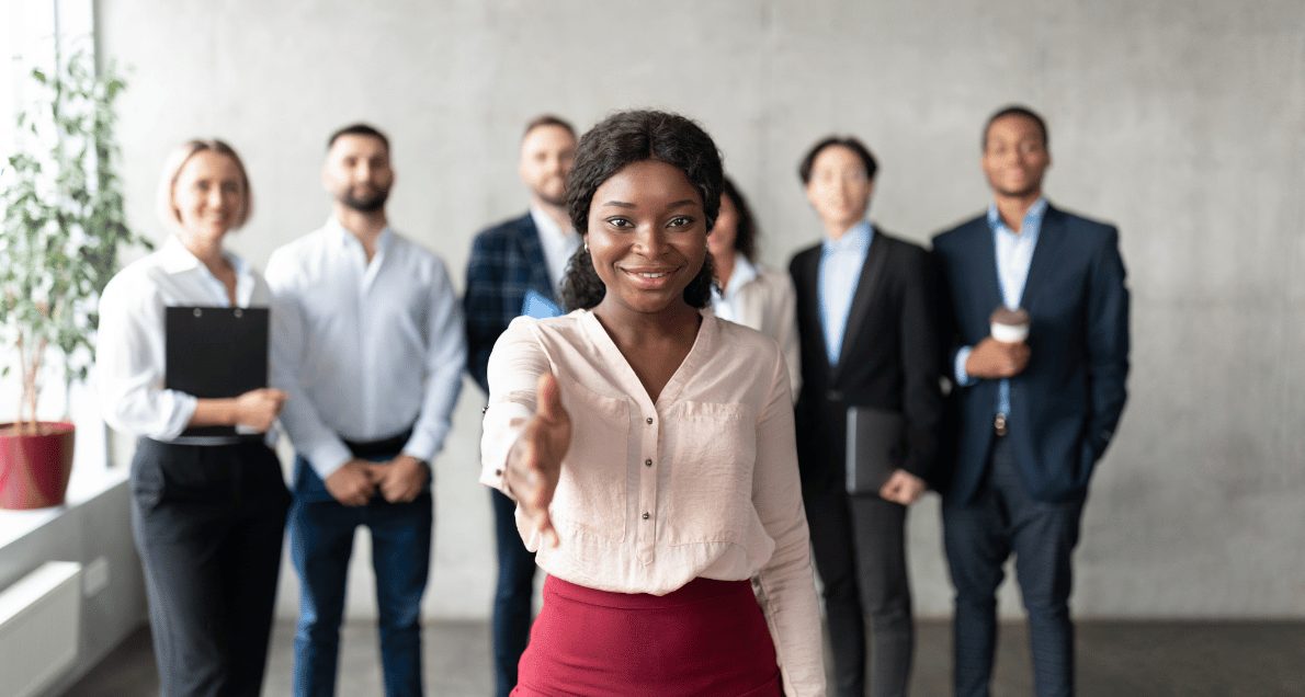 Black Business Woman Reaching Out Hand For Handshake