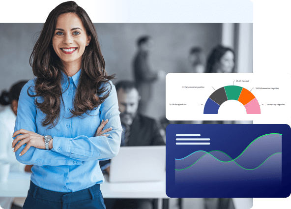 Woman smiling and charts