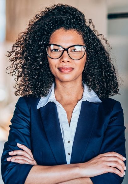 Black business woman with glasses portrait