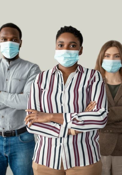 Diverse group of people wearing masks