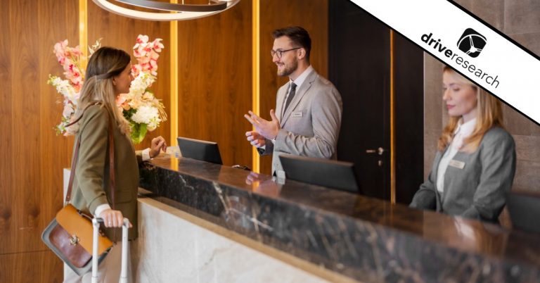 Woman checking into hotel