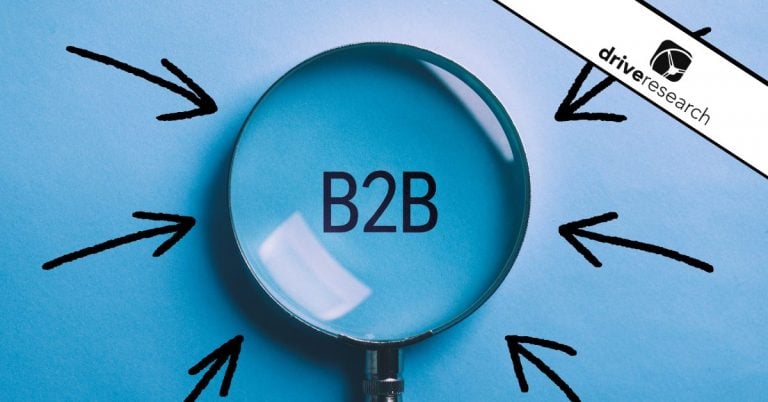 Magnifying glass over the word "B2B"