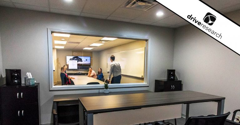 Drive Research observation room looking into focus group room