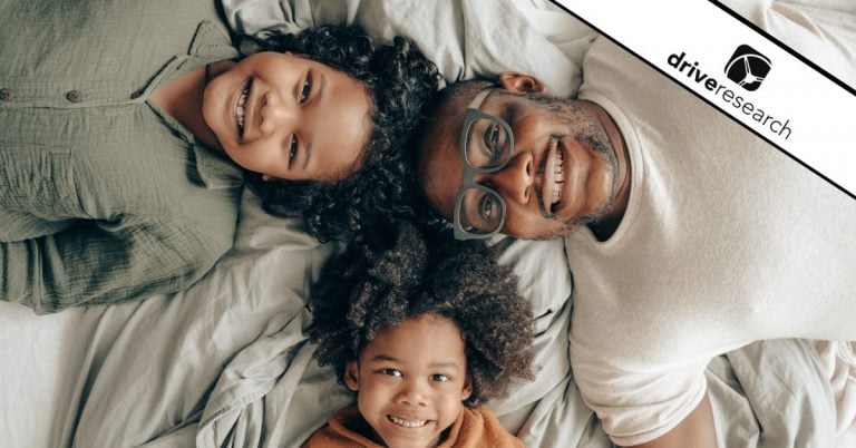 Family laying on bed