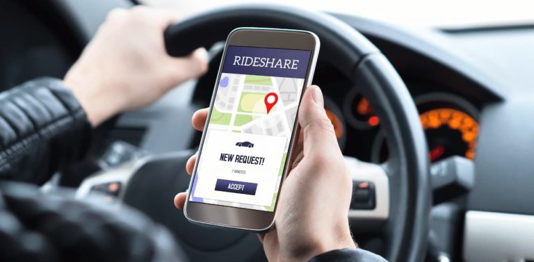 Driver on rideshare app on phone