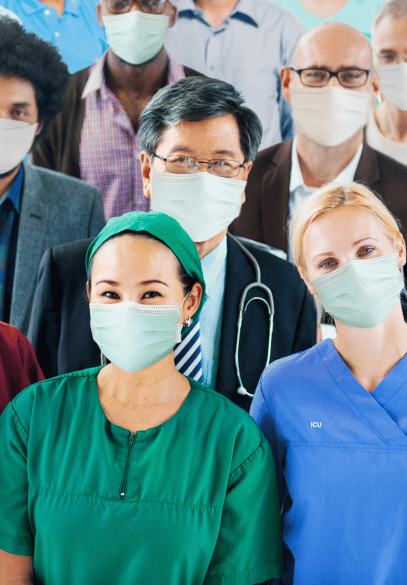 Healthcare employees wearing masks