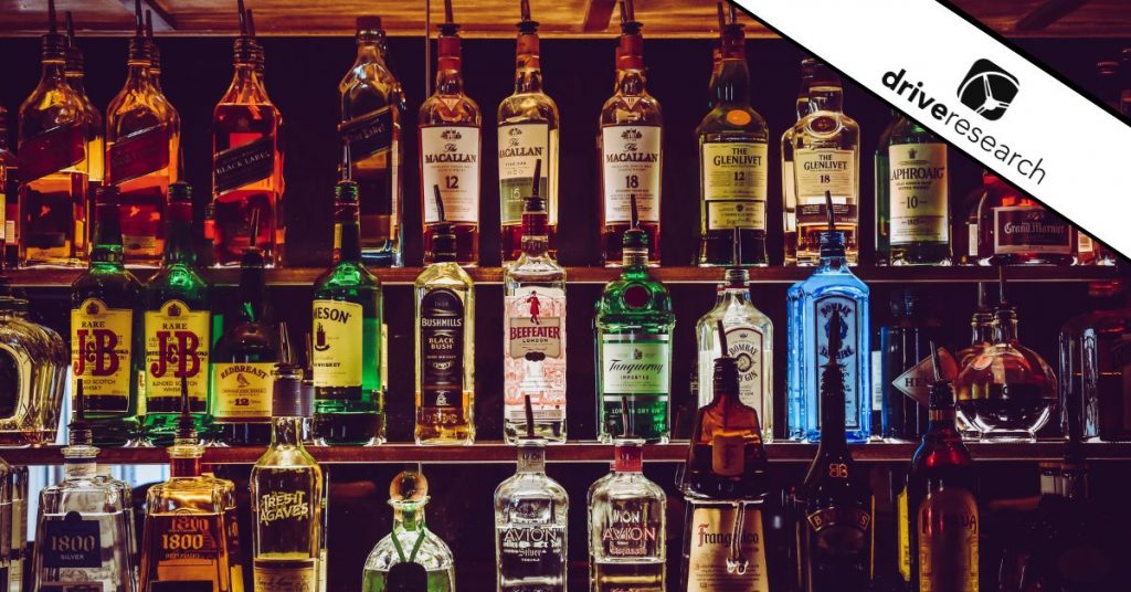 Different types of alcohol in bar