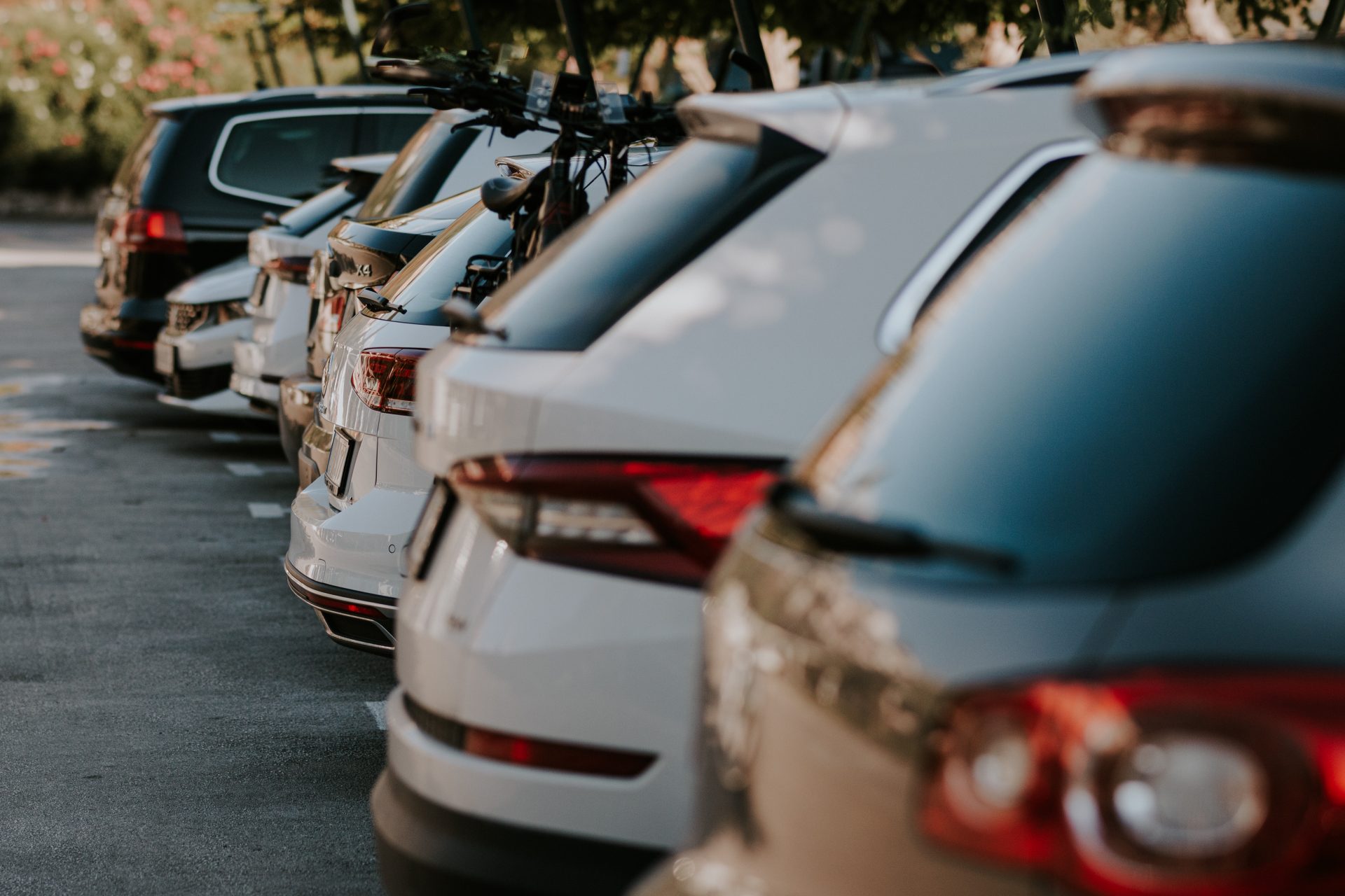 Beautiful cars in a parking space in the summer