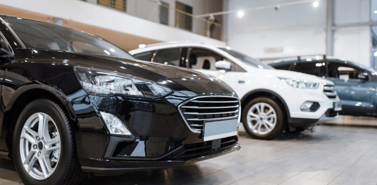 Cars inside dealership