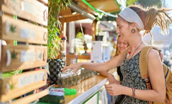 Women shopping for cannabis at dispensary